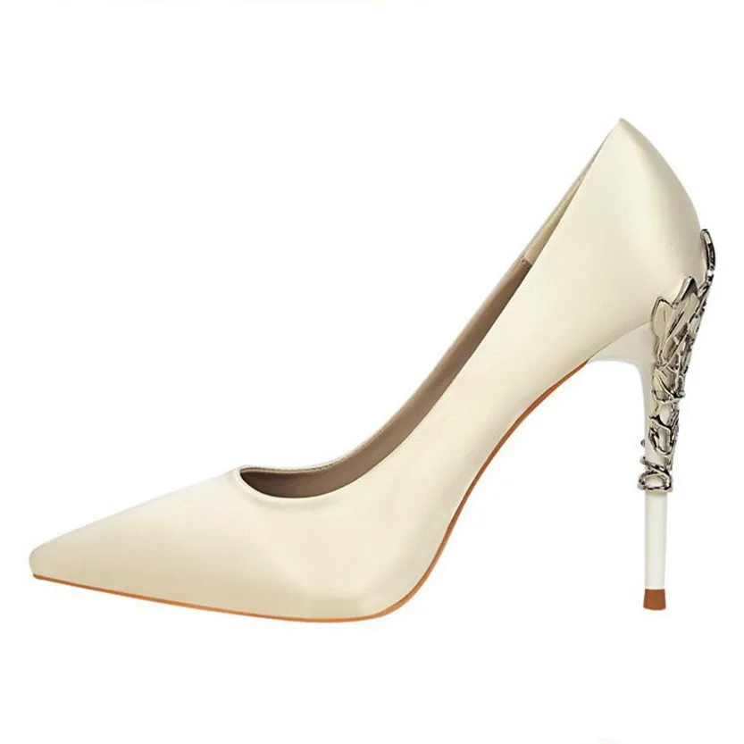 Funki Buys | Shoes | Women's Silk Stilettos | Metal Carved Heels