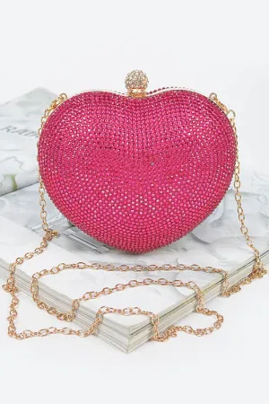 Fuschia Heart Rhinestone Clutch Evening Bag
