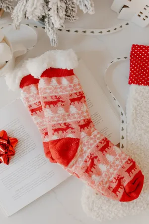 Fuzzy Fleece Red Nordic Christmas Socks - FINAL SALE