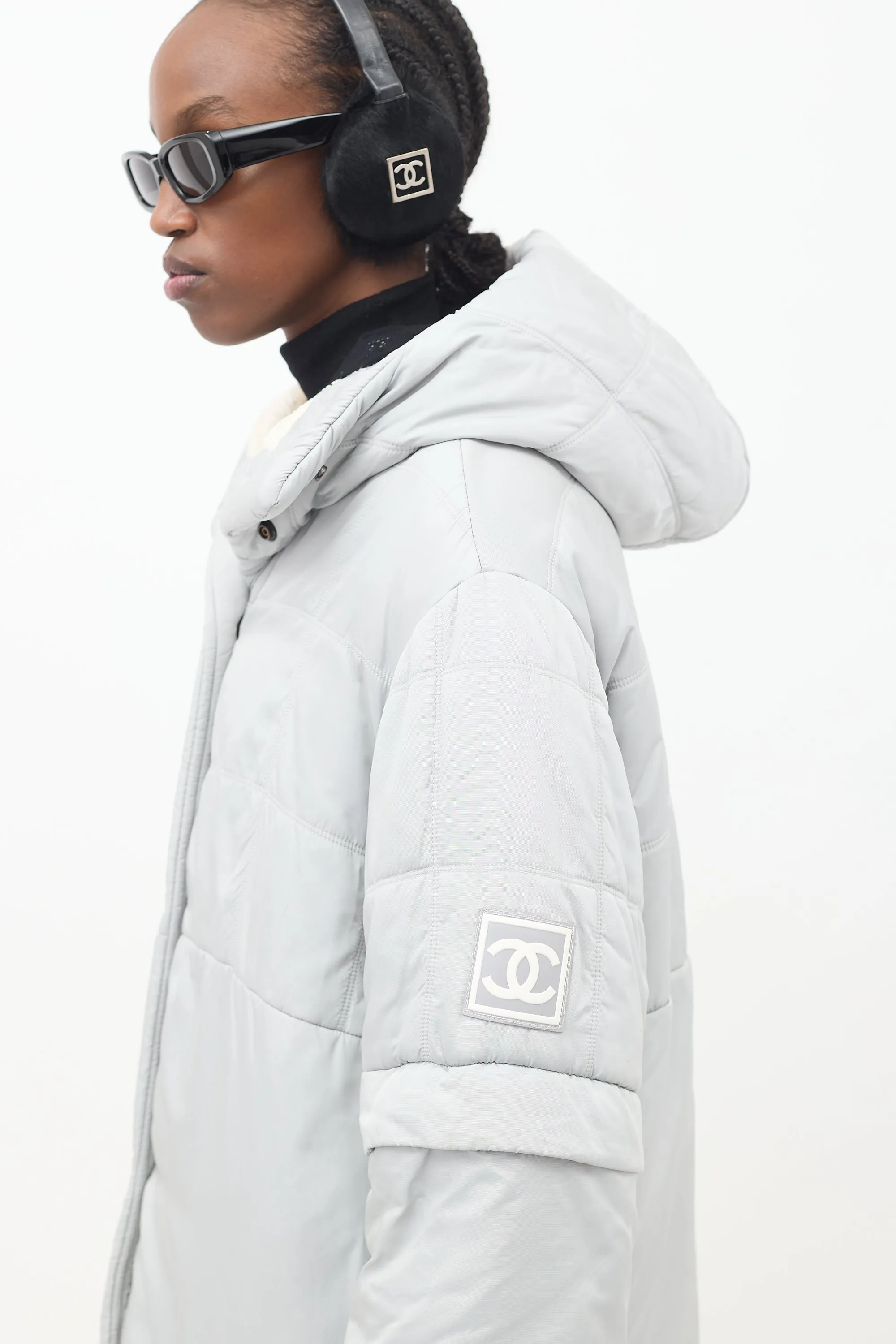 FW 2000 Grey Nylon & Fleece Puffer Coat