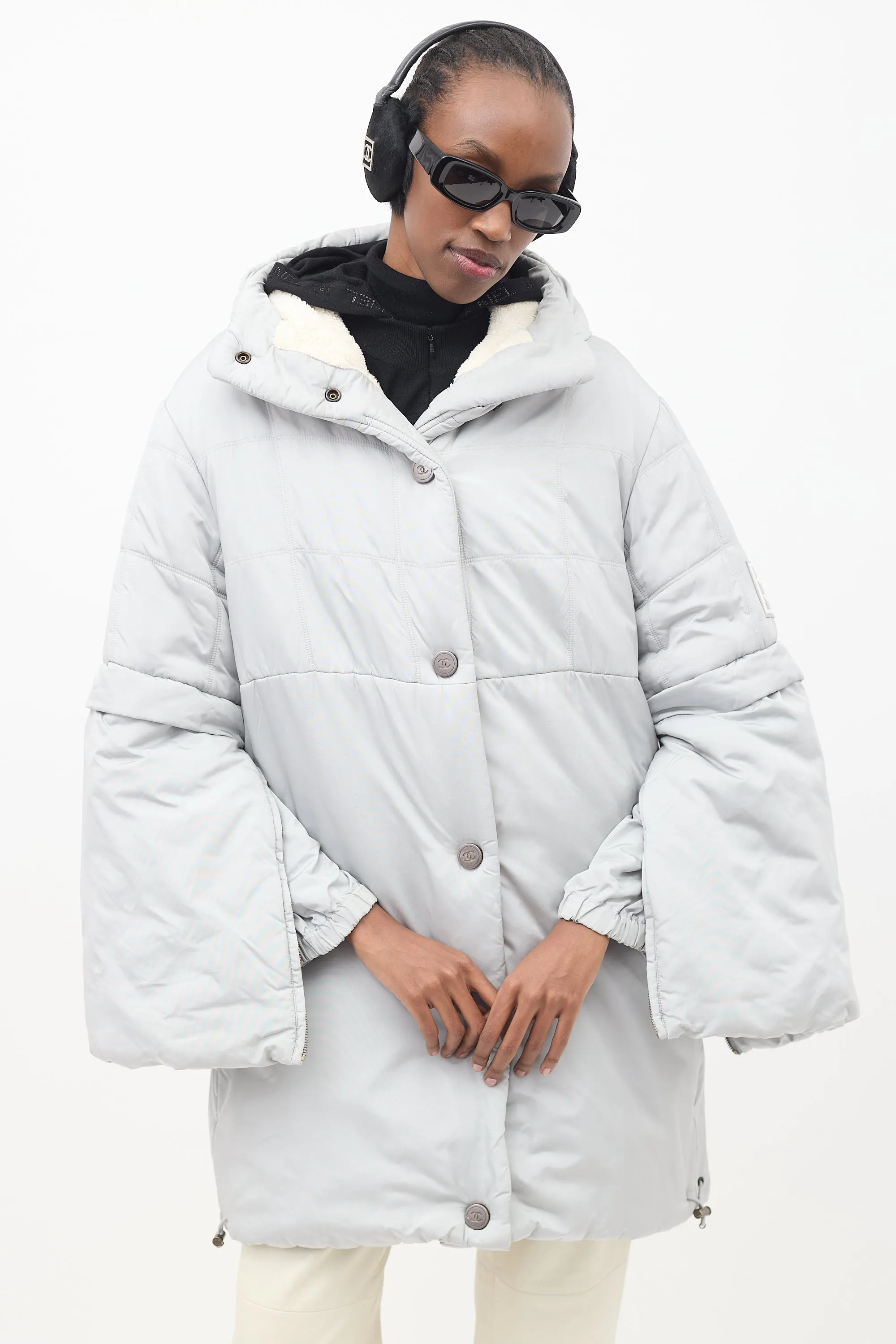 FW 2000 Grey Nylon & Fleece Puffer Coat