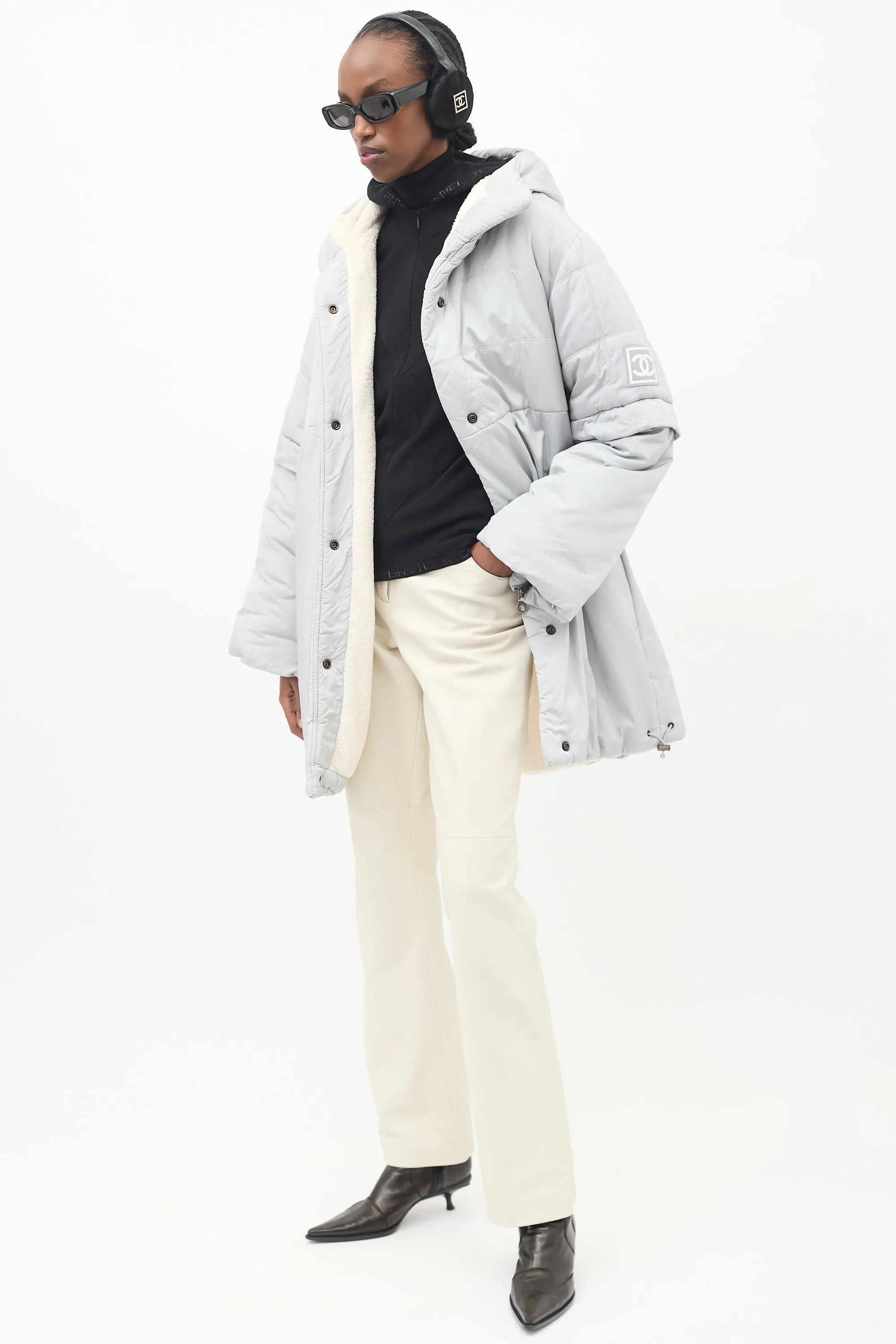 FW 2000 Grey Nylon & Fleece Puffer Coat