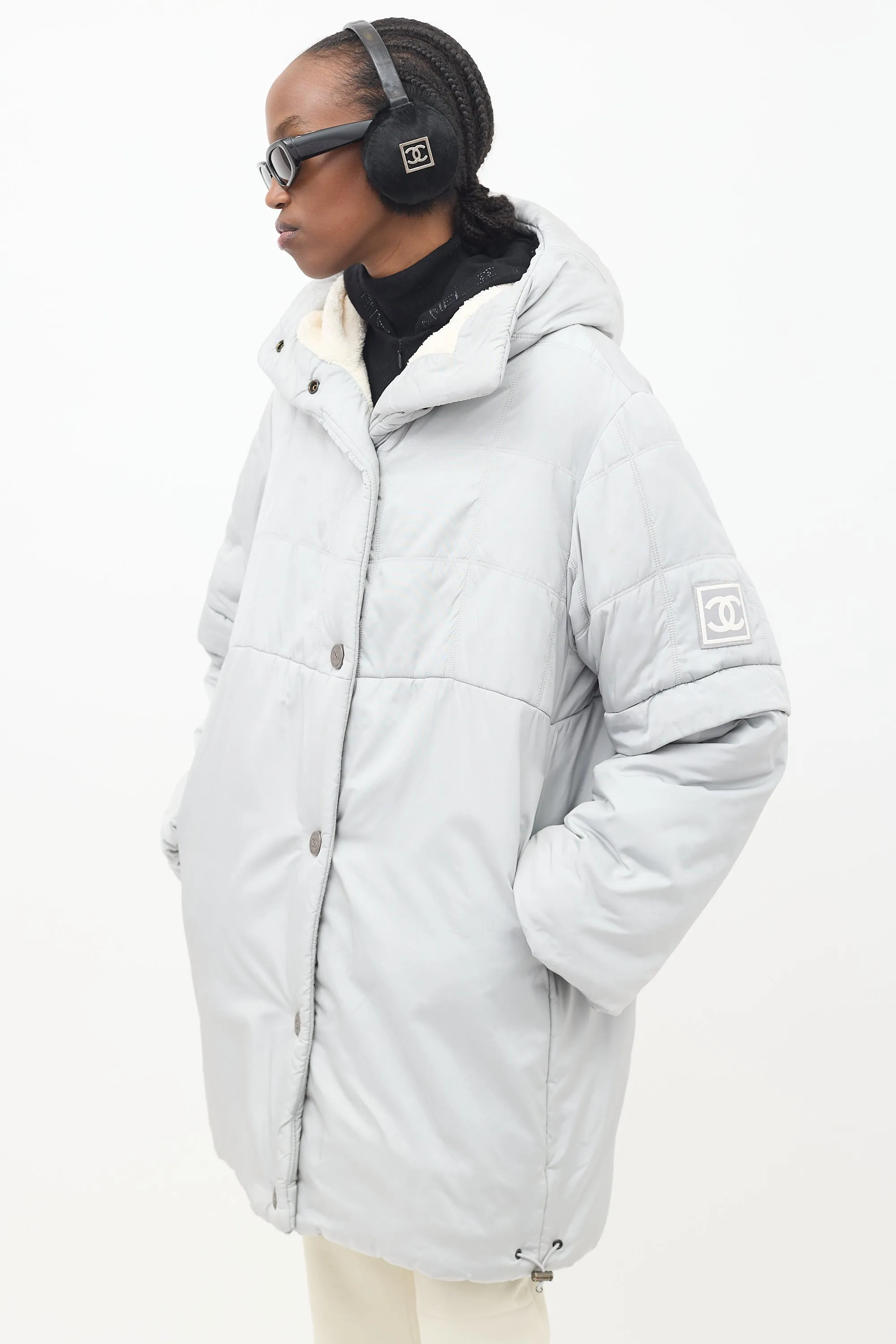 FW 2000 Grey Nylon & Fleece Puffer Coat