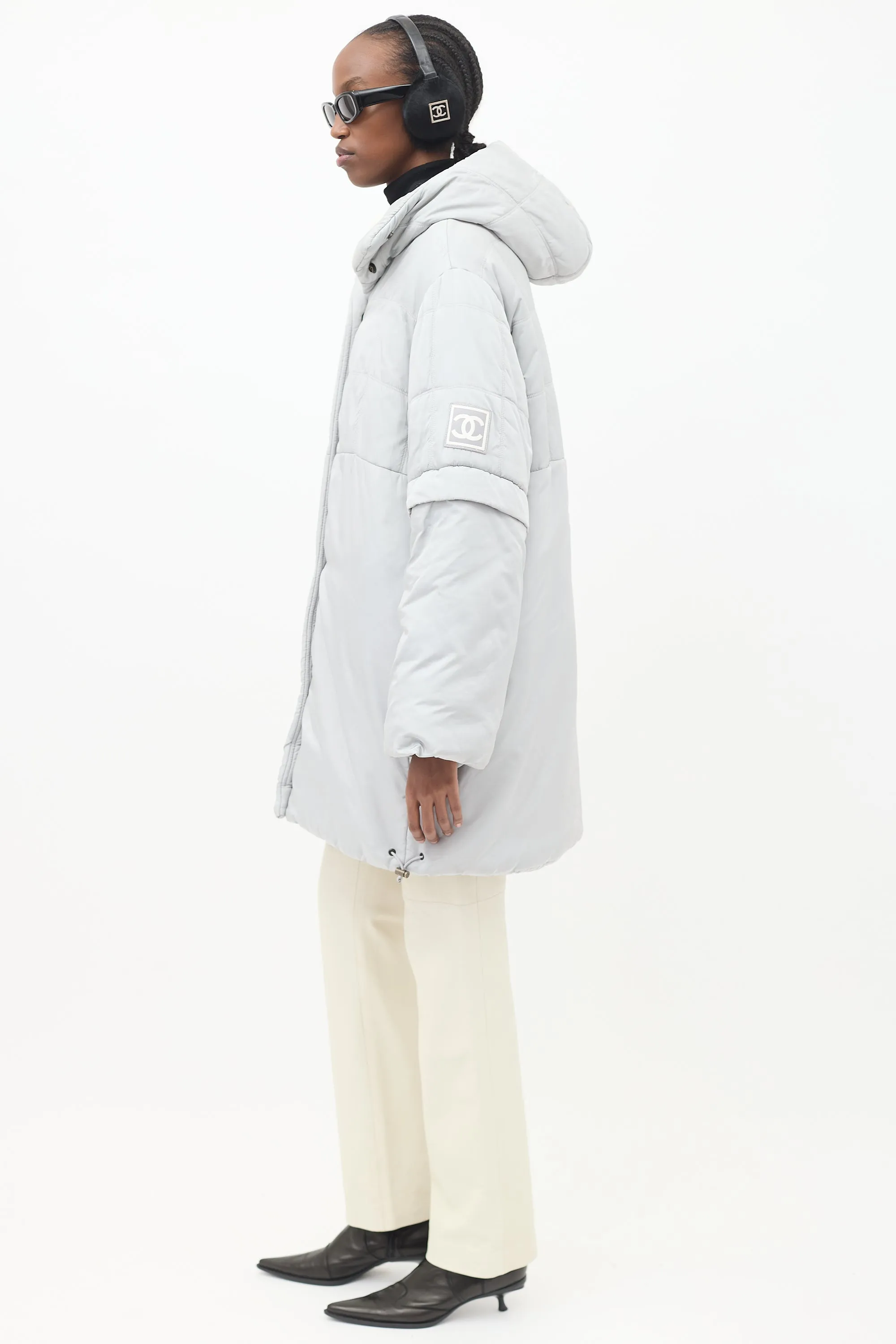 FW 2000 Grey Nylon & Fleece Puffer Coat
