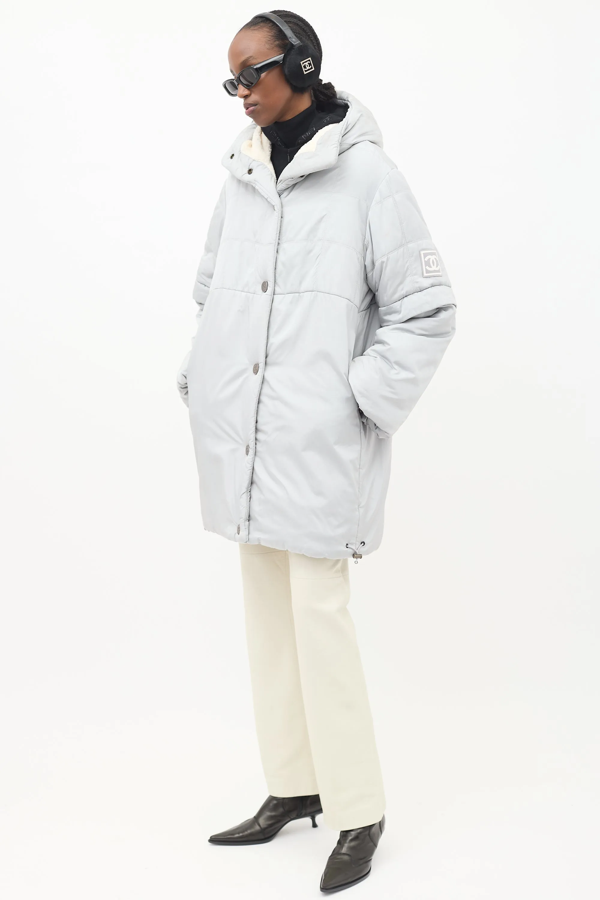 FW 2000 Grey Nylon & Fleece Puffer Coat