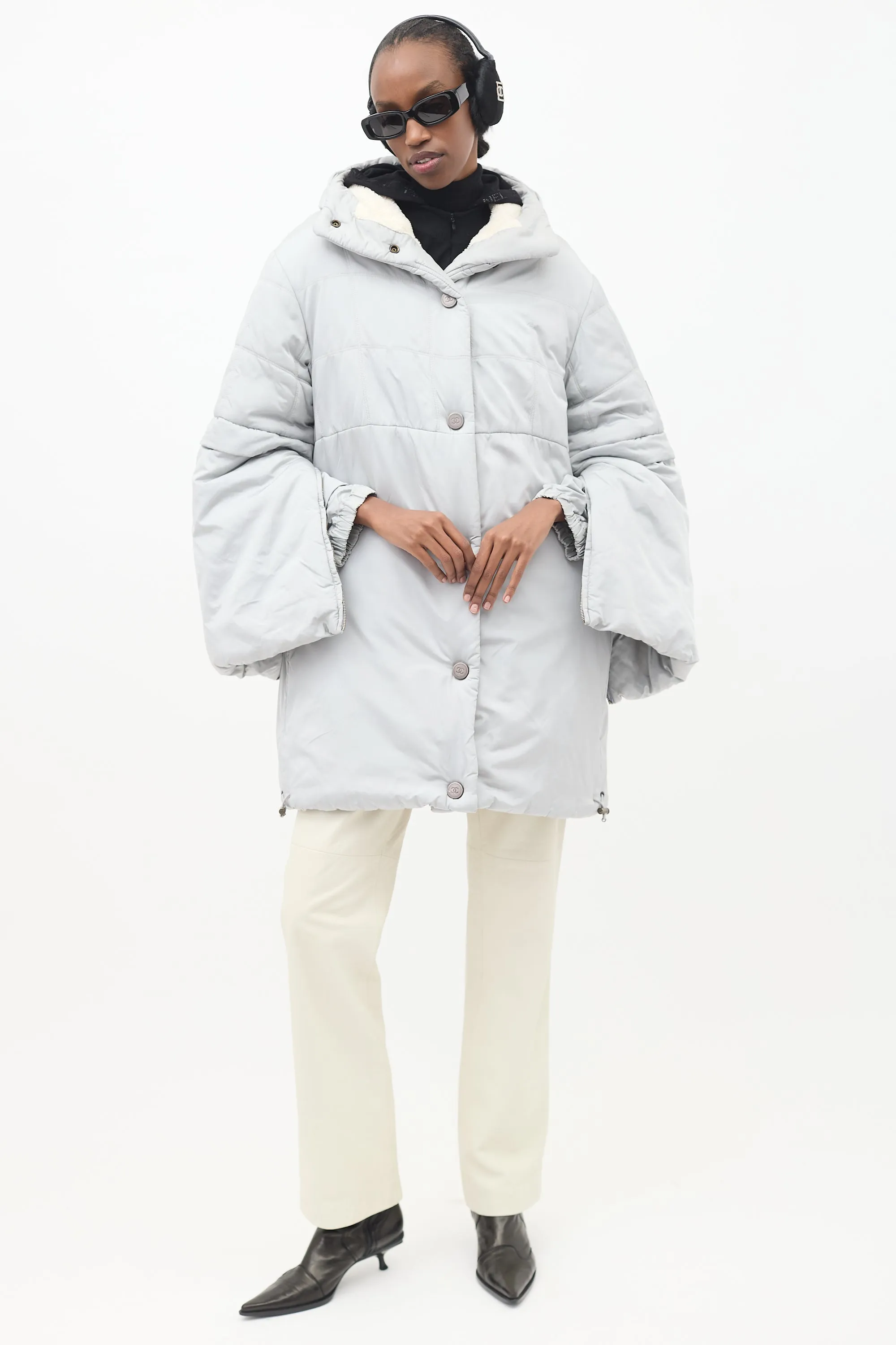 FW 2000 Grey Nylon & Fleece Puffer Coat