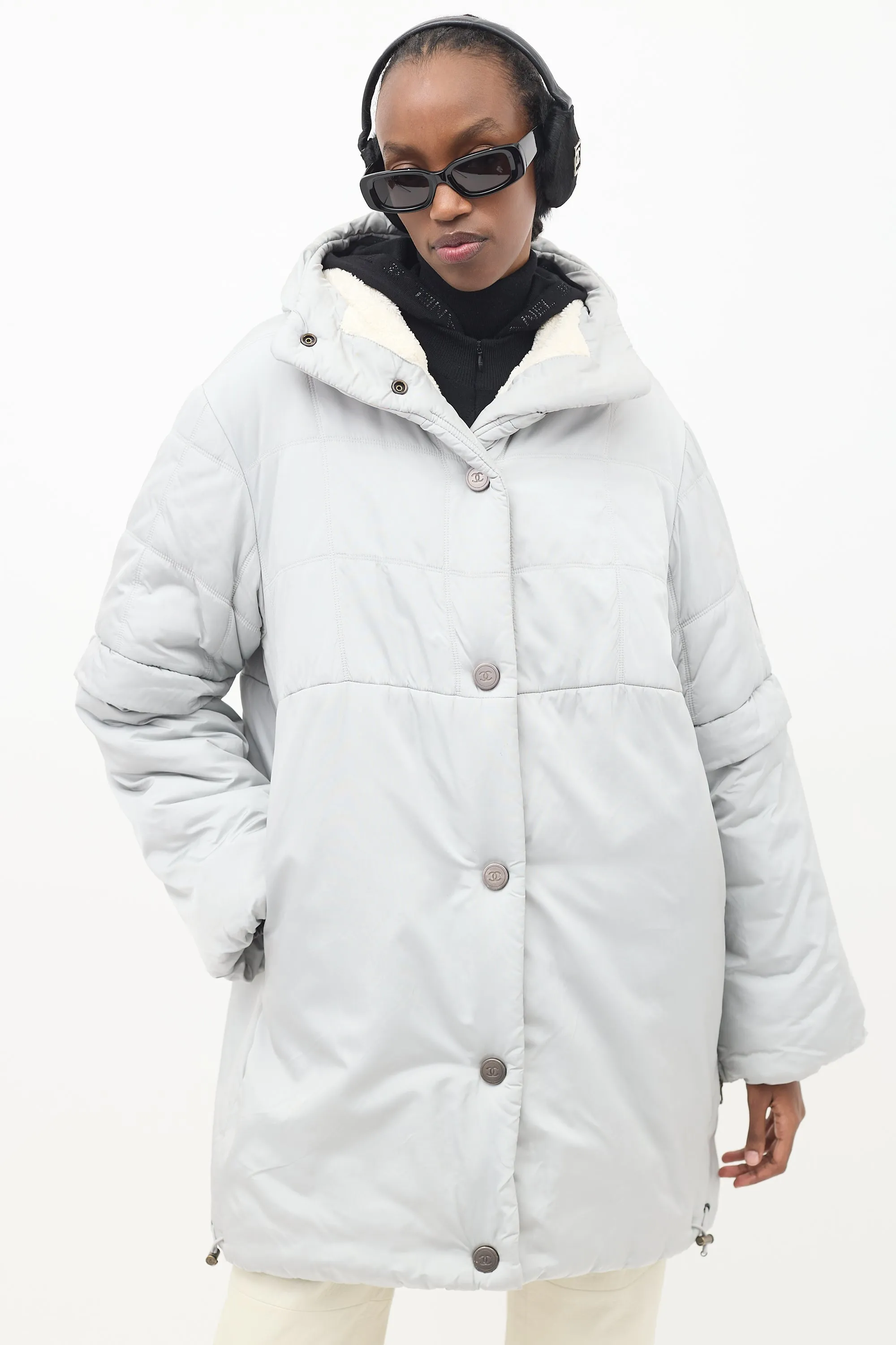 FW 2000 Grey Nylon & Fleece Puffer Coat