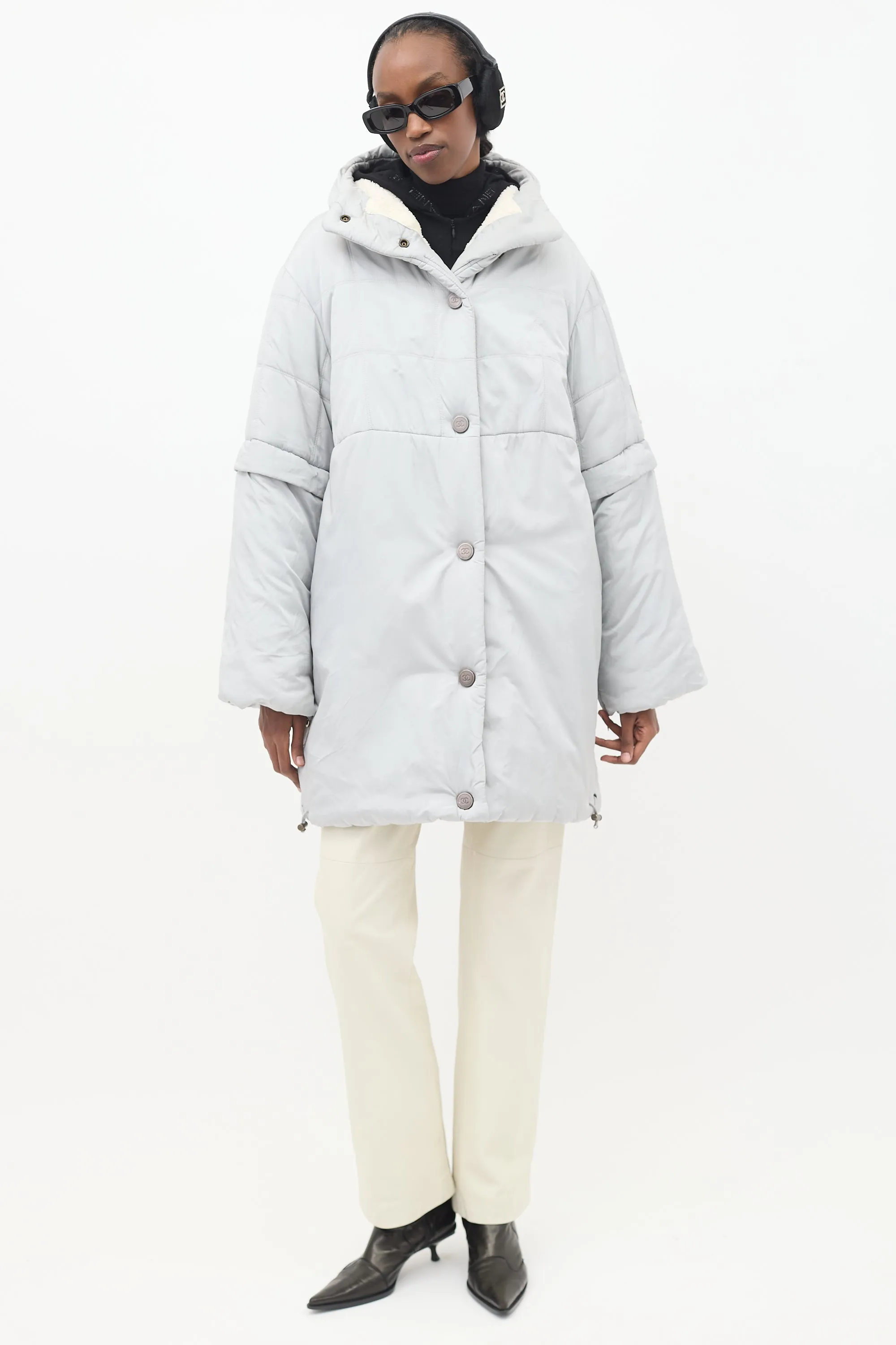 FW 2000 Grey Nylon & Fleece Puffer Coat