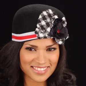 FW1133- Black felt with flower and res/white trim