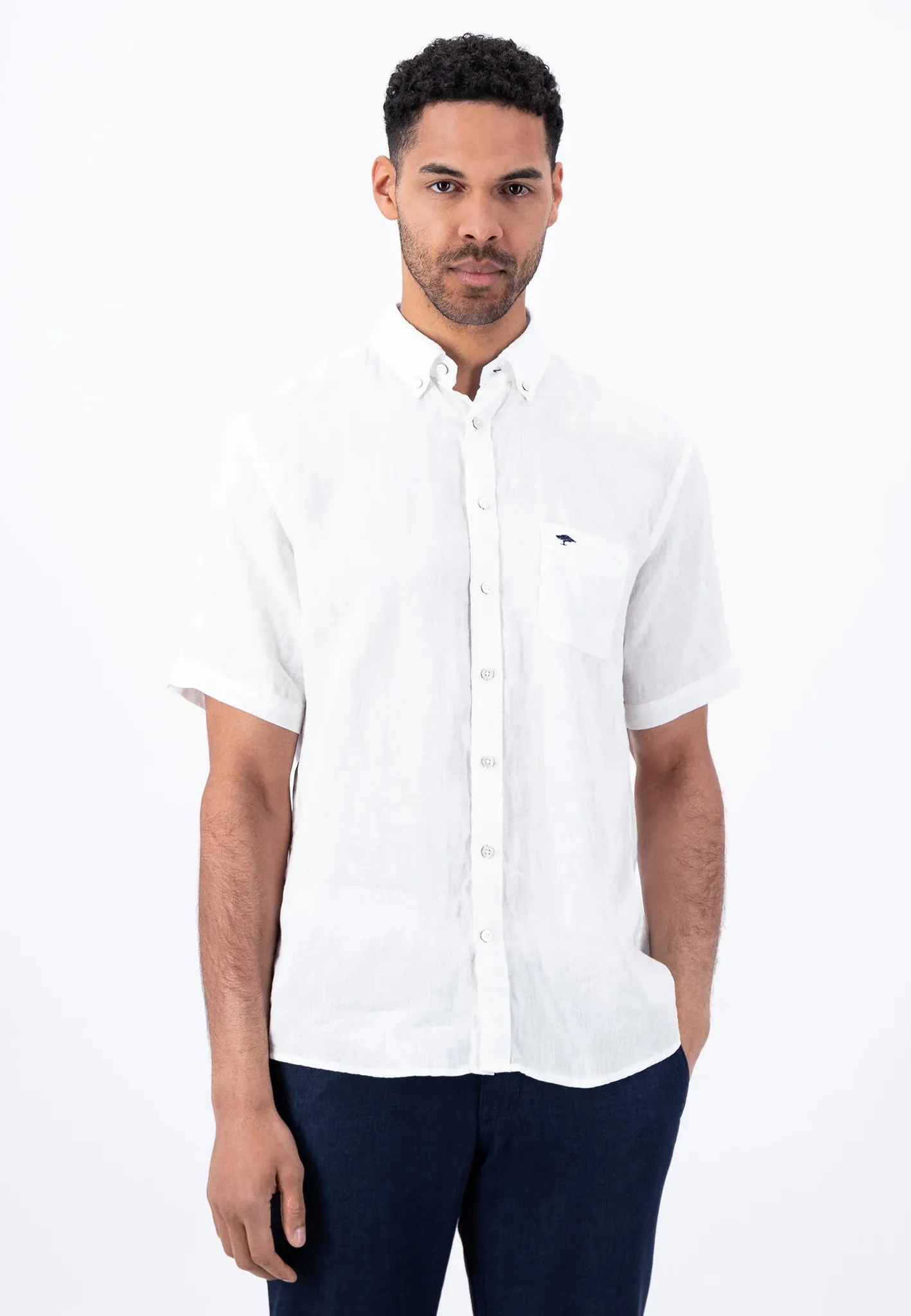 FYNCH HATTON Pure Linen Short-Sleeve Shirt - Men's – White