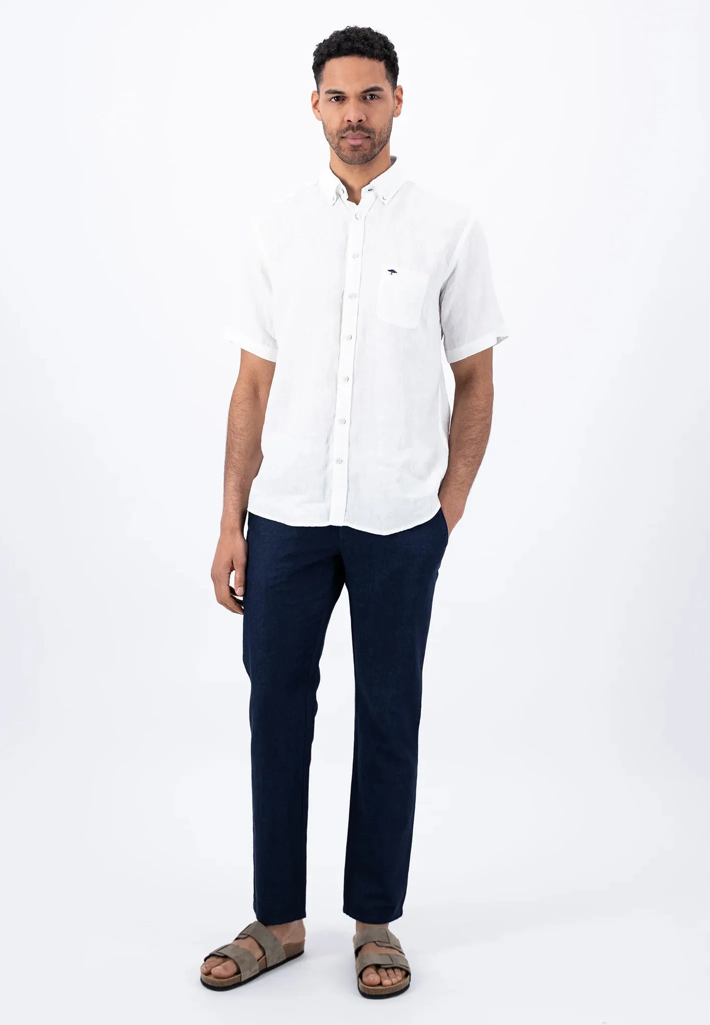 FYNCH HATTON Pure Linen Short-Sleeve Shirt - Men's – White