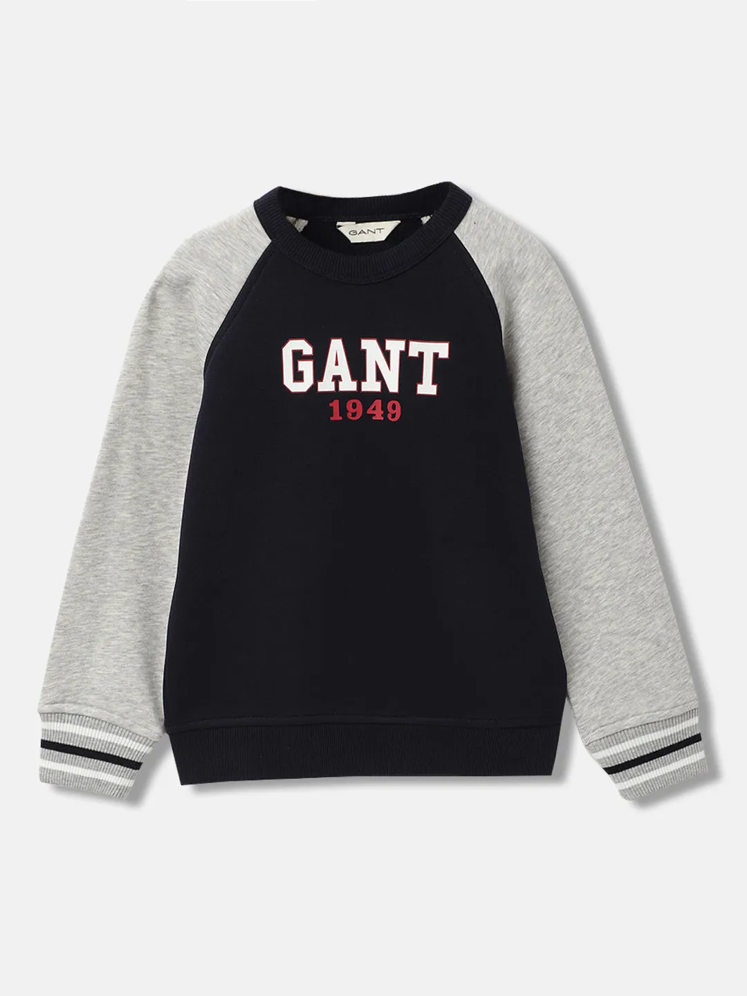 Gant Boys Navy Colour-blocked Round Neck Full Sleeves Sweatshirt