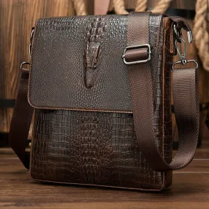 Gator Embossed Genuine Leather Shoulder Bag for Men