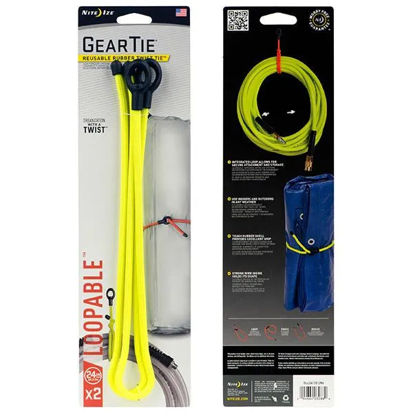 Gear Tie Loopable, Neon Yellow - 24" (2 Pack)