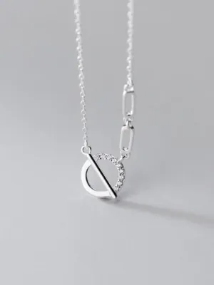 GEMIMA Circle CZ Necklace, 925 Sterling Silver 45cm chain.