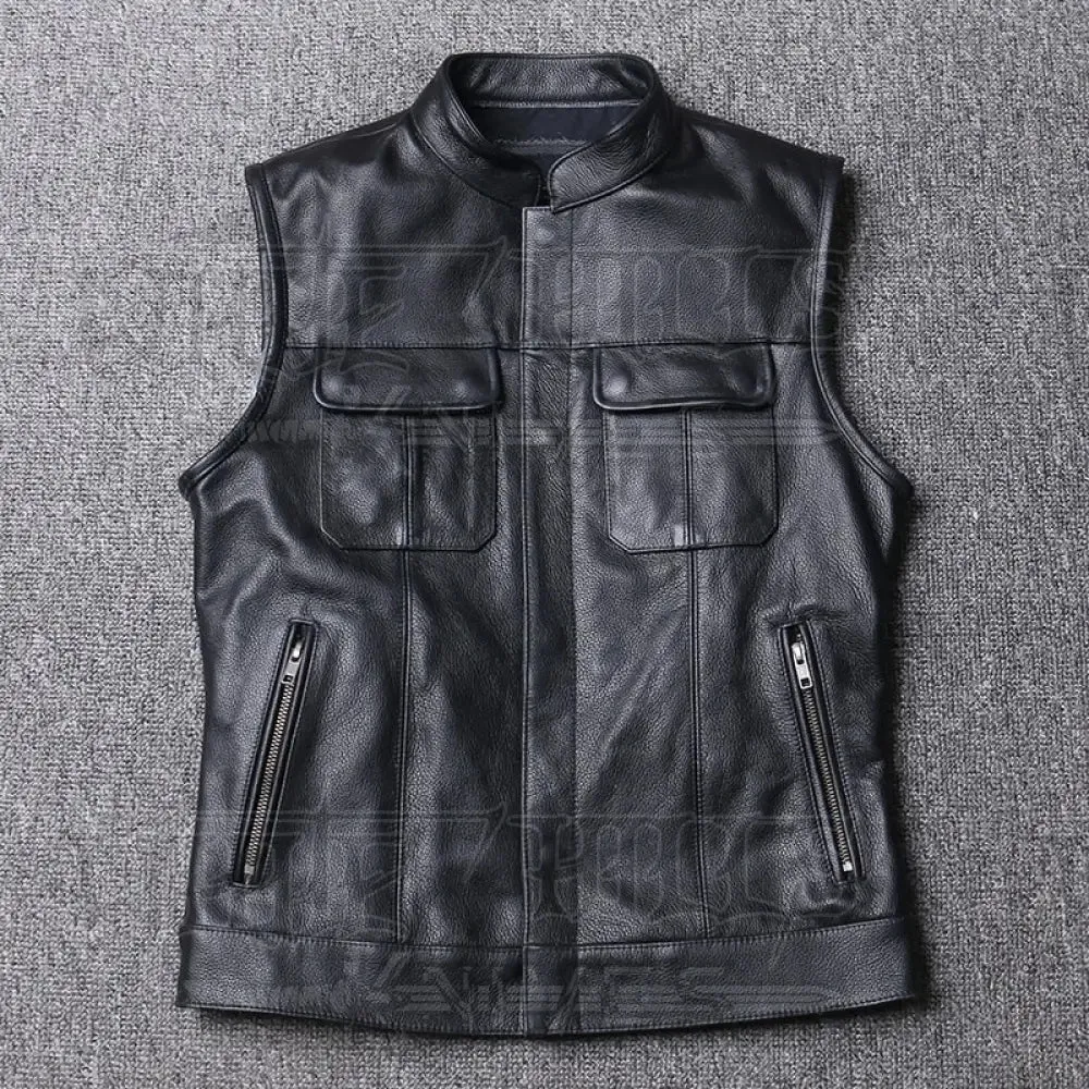 Genuine Leather Biker Cow  Vest Men - 100% REAL Cowhide Motorcycle Vest