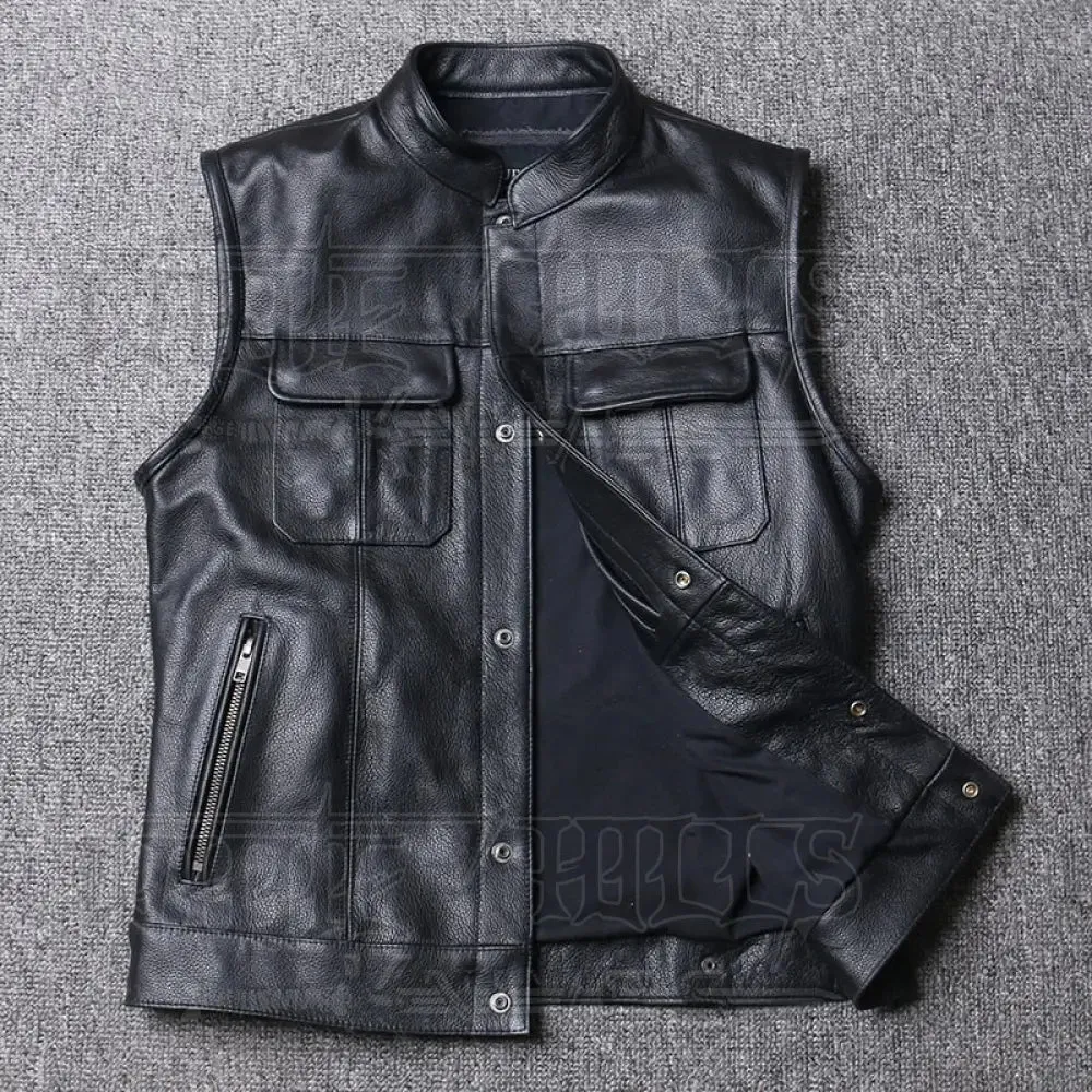 Genuine Leather Biker Cow  Vest Men - 100% REAL Cowhide Motorcycle Vest