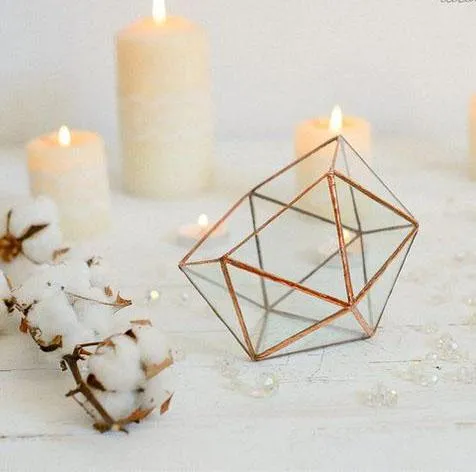 Geometric 6.3" Planter Glass Diamond Terrarium (Gold) with glass