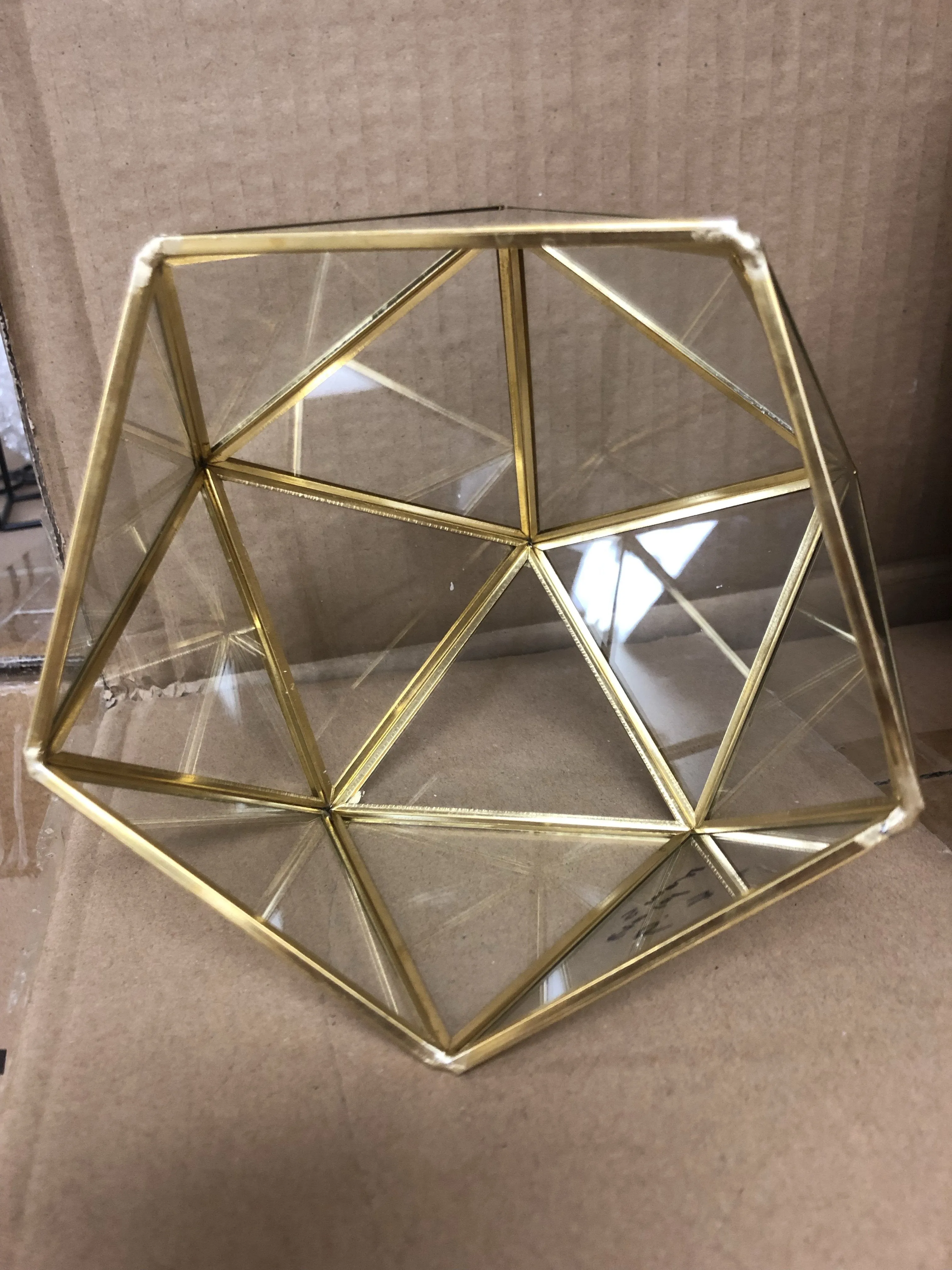Geometric 6.3" Planter Glass Diamond Terrarium (Gold) with glass