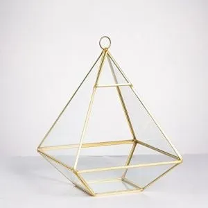 GEOMETRIC 8" PLANTER GLASS PYRAMID TERRARIUM VASE (Gold) triangle