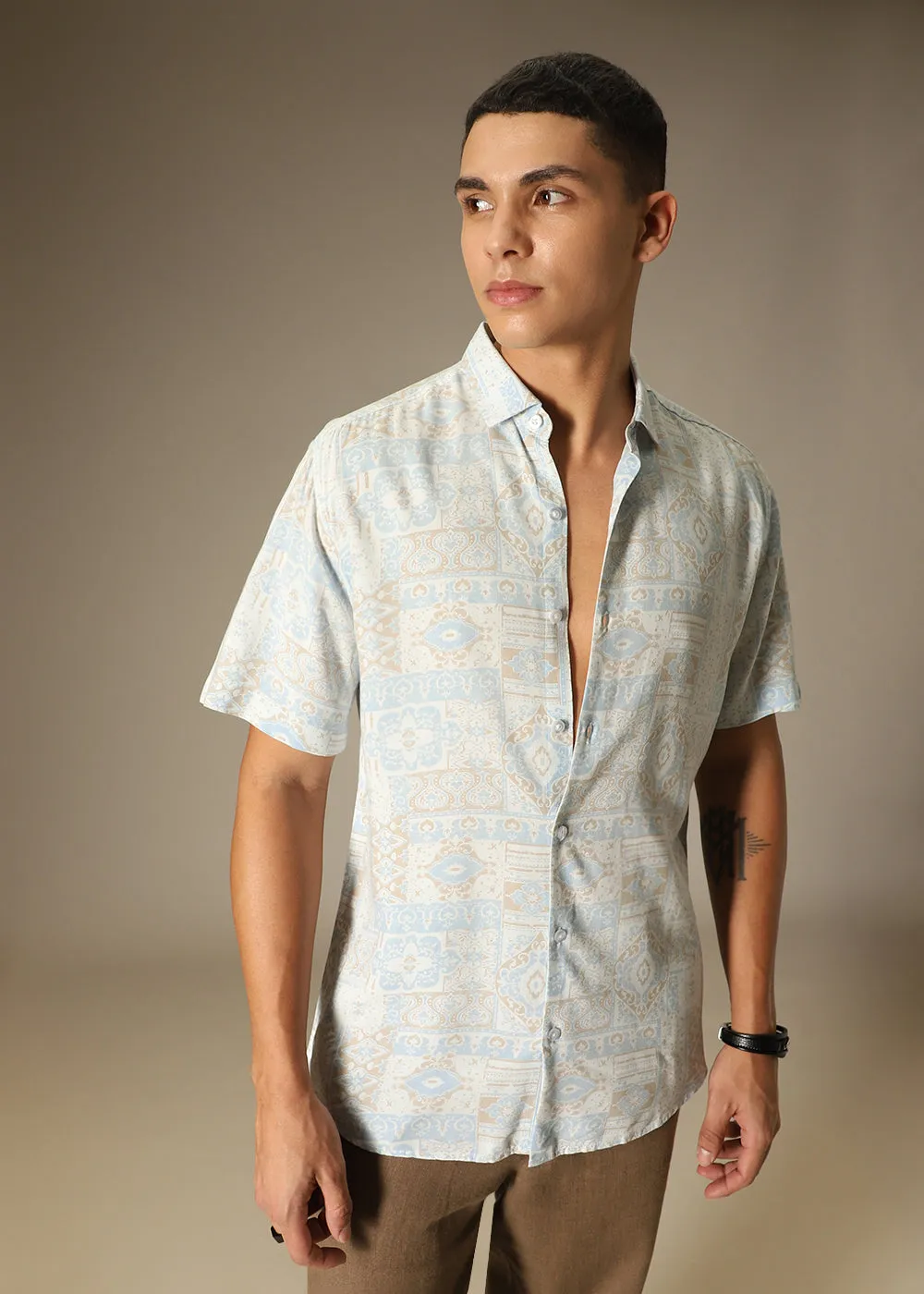 Geometric Print Beige Shirt