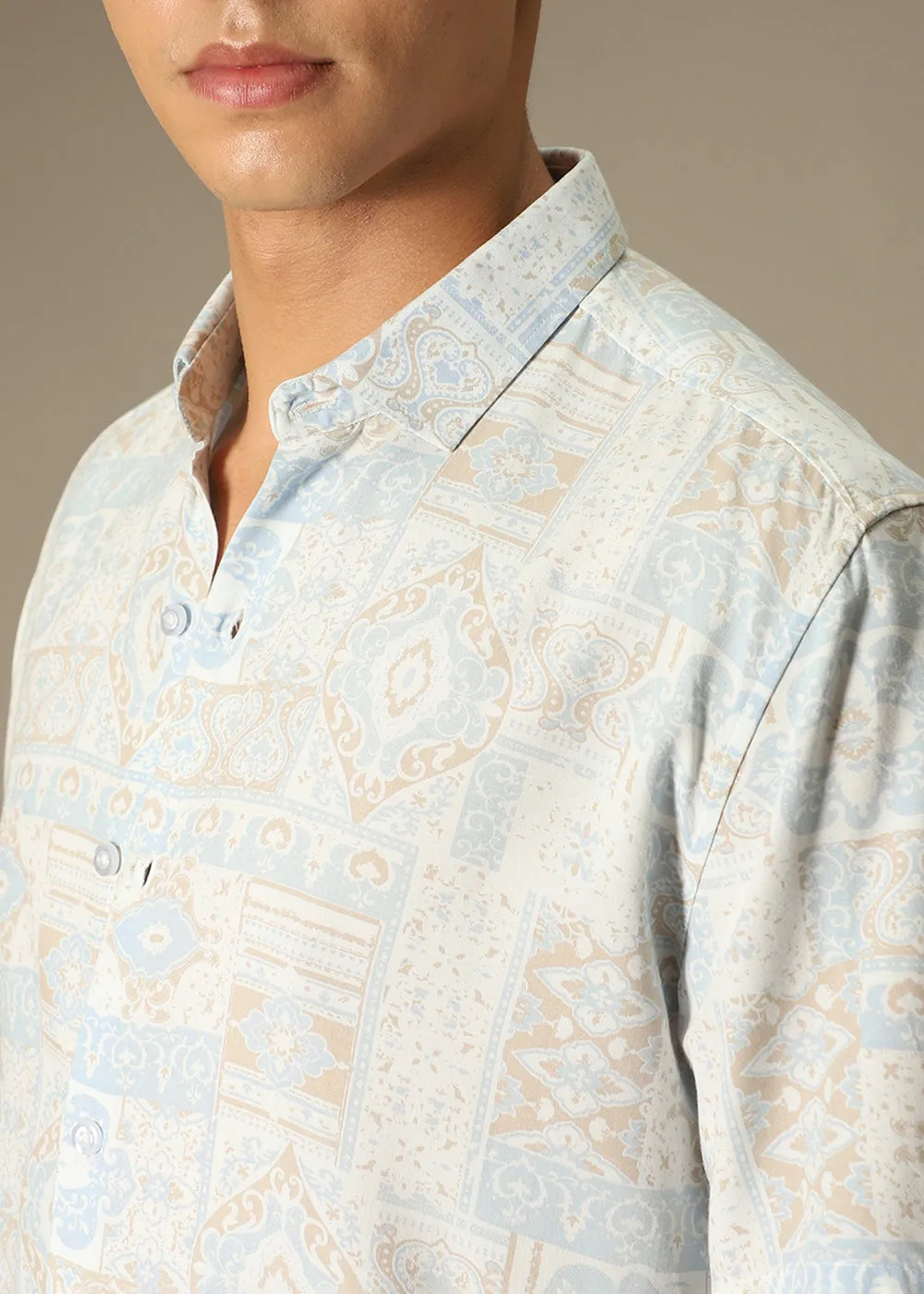 Geometric Print Beige Shirt