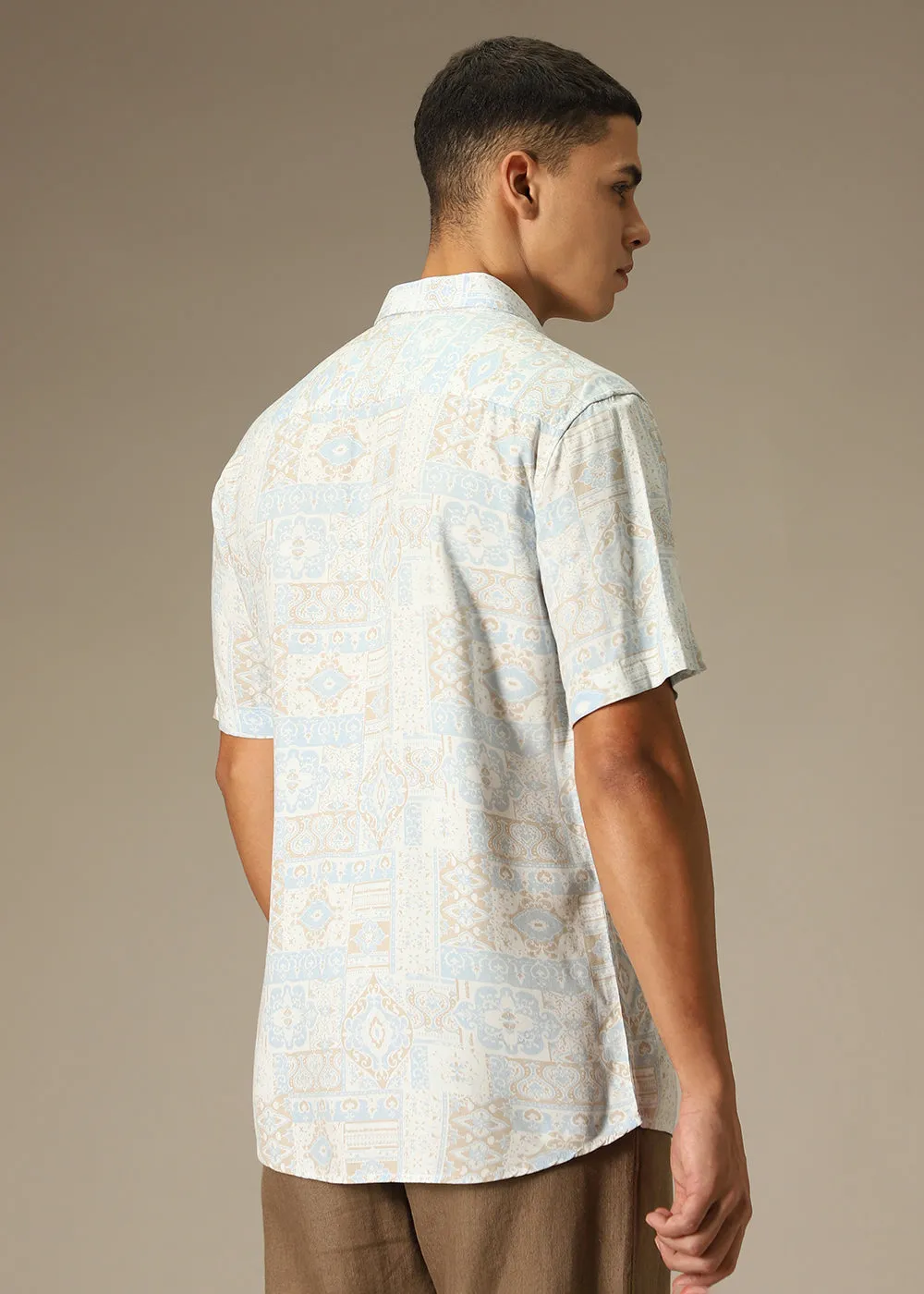 Geometric Print Beige Shirt