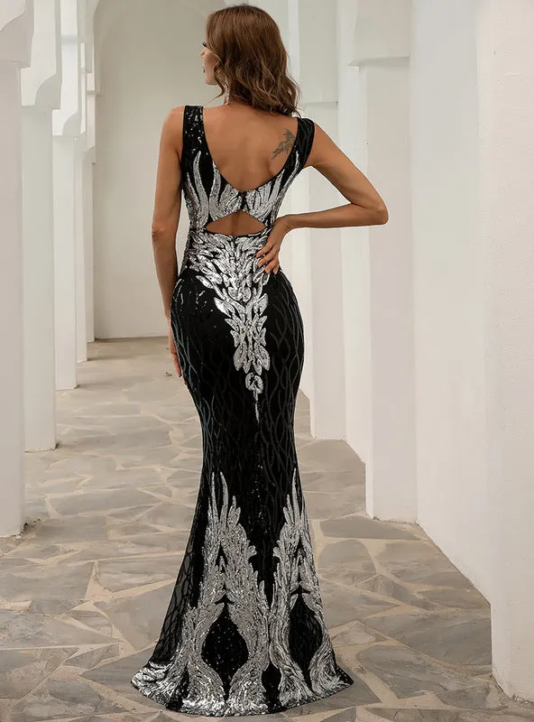Geometric Sequined Evening Dress