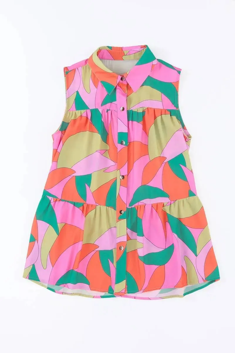 Get groovy with this Abstract Geometric Print Sleeveless Shirt
