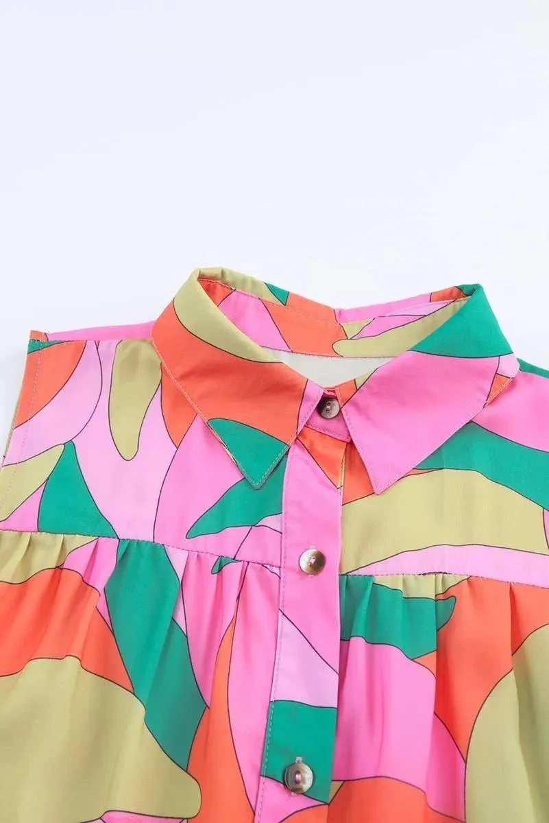 Get groovy with this Abstract Geometric Print Sleeveless Shirt