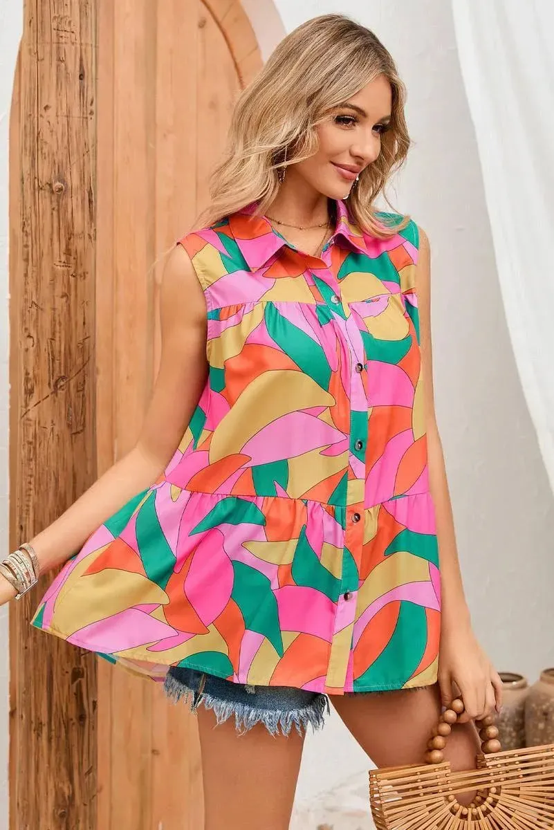 Get groovy with this Abstract Geometric Print Sleeveless Shirt