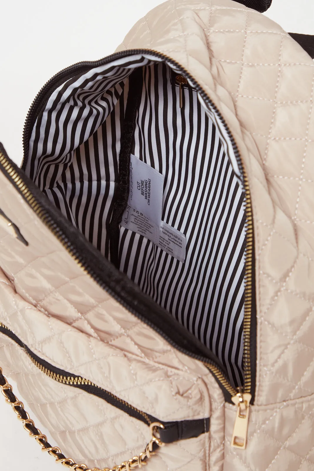 Girls Beige Quilted Backpack