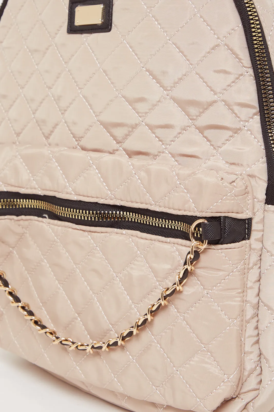 Girls Beige Quilted Backpack