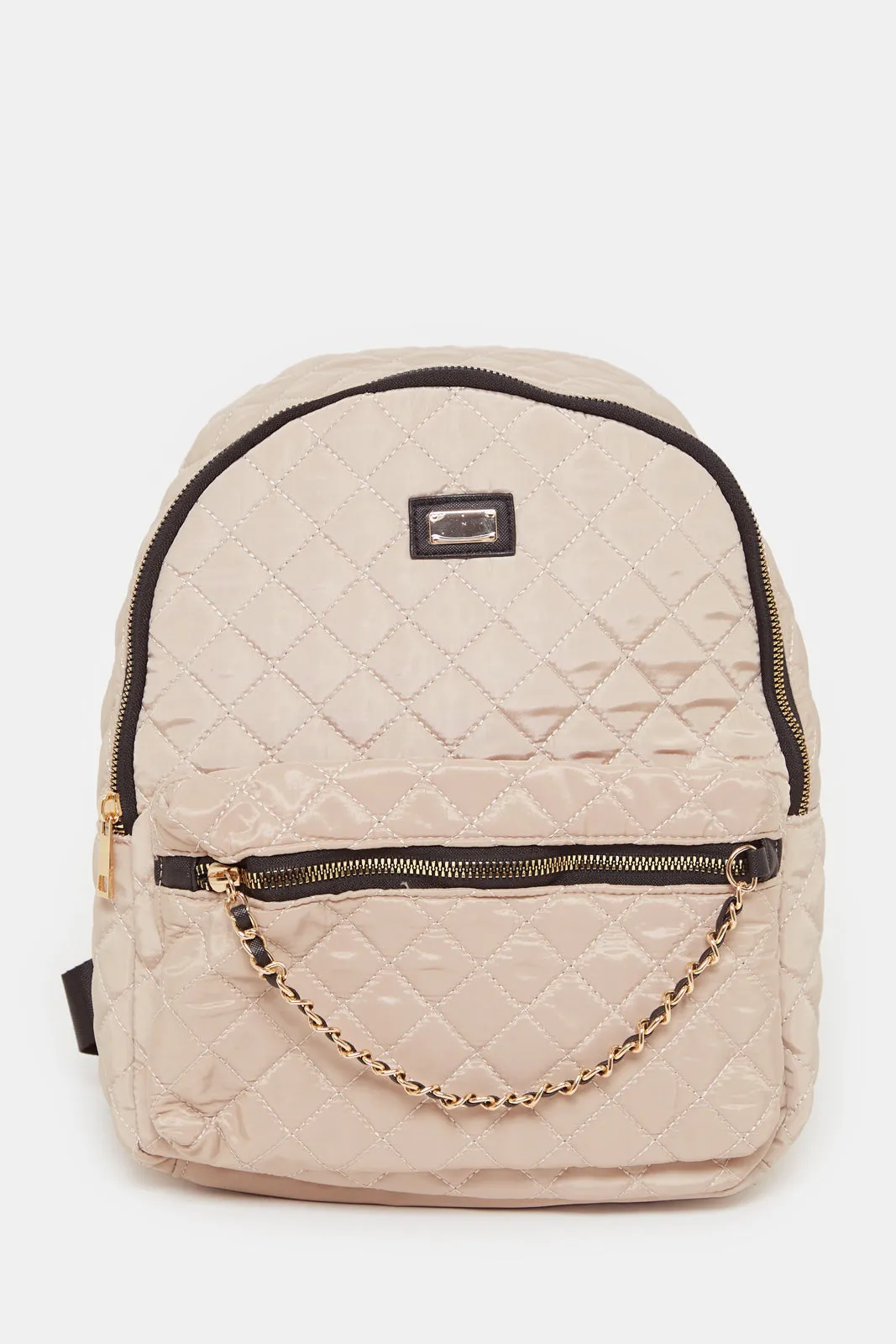Girls Beige Quilted Backpack