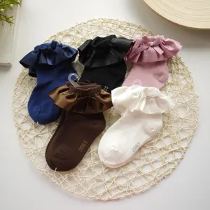 Girl's Bow Decor Silk Design Stretchy Solid Socks
