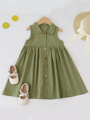 Girls Classic Button-Up Sleeveless Dress