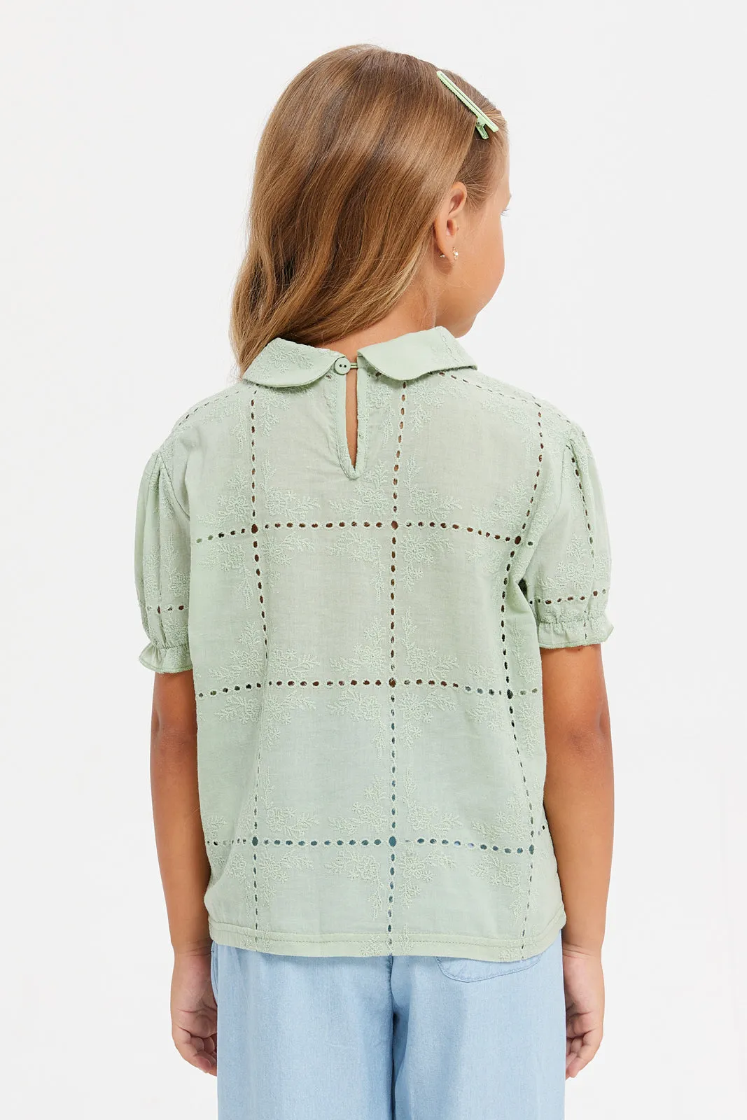 Girls Green Embossed Blouse