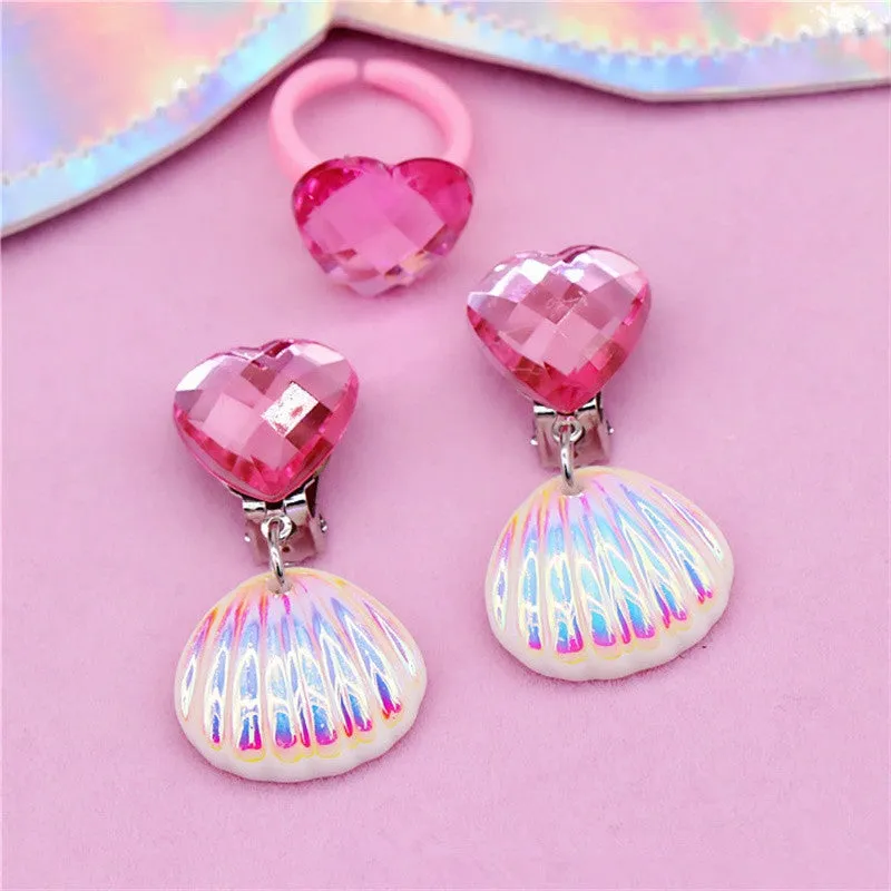 Girls Lovely Mermaid Tail Pearl Necklace Jewelry Set