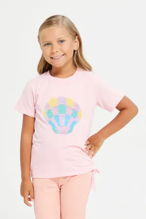 Girls Pink Sequins Embellished T-Shirt