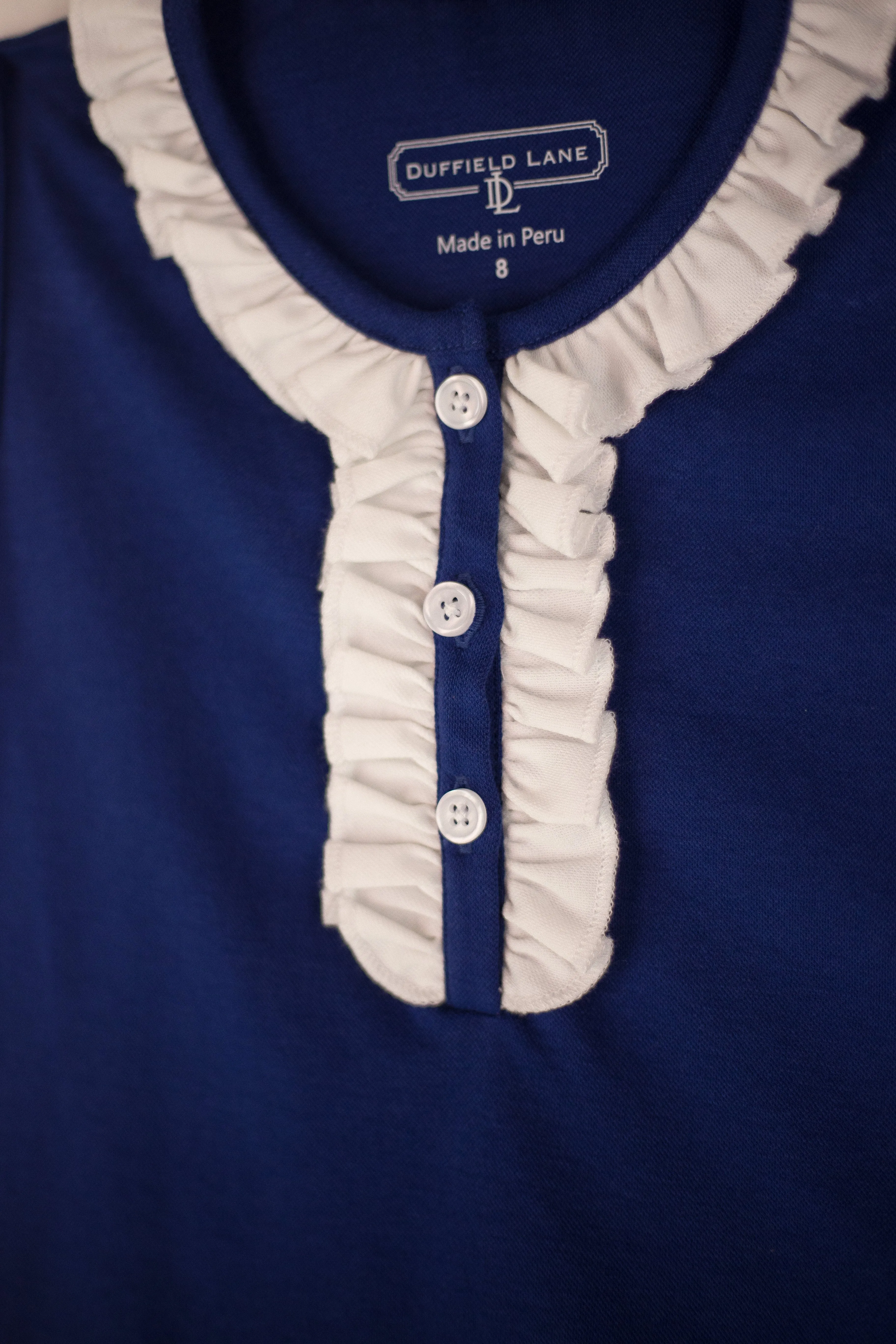 Girls Pique Ramona Shirt in Royal Navy & White