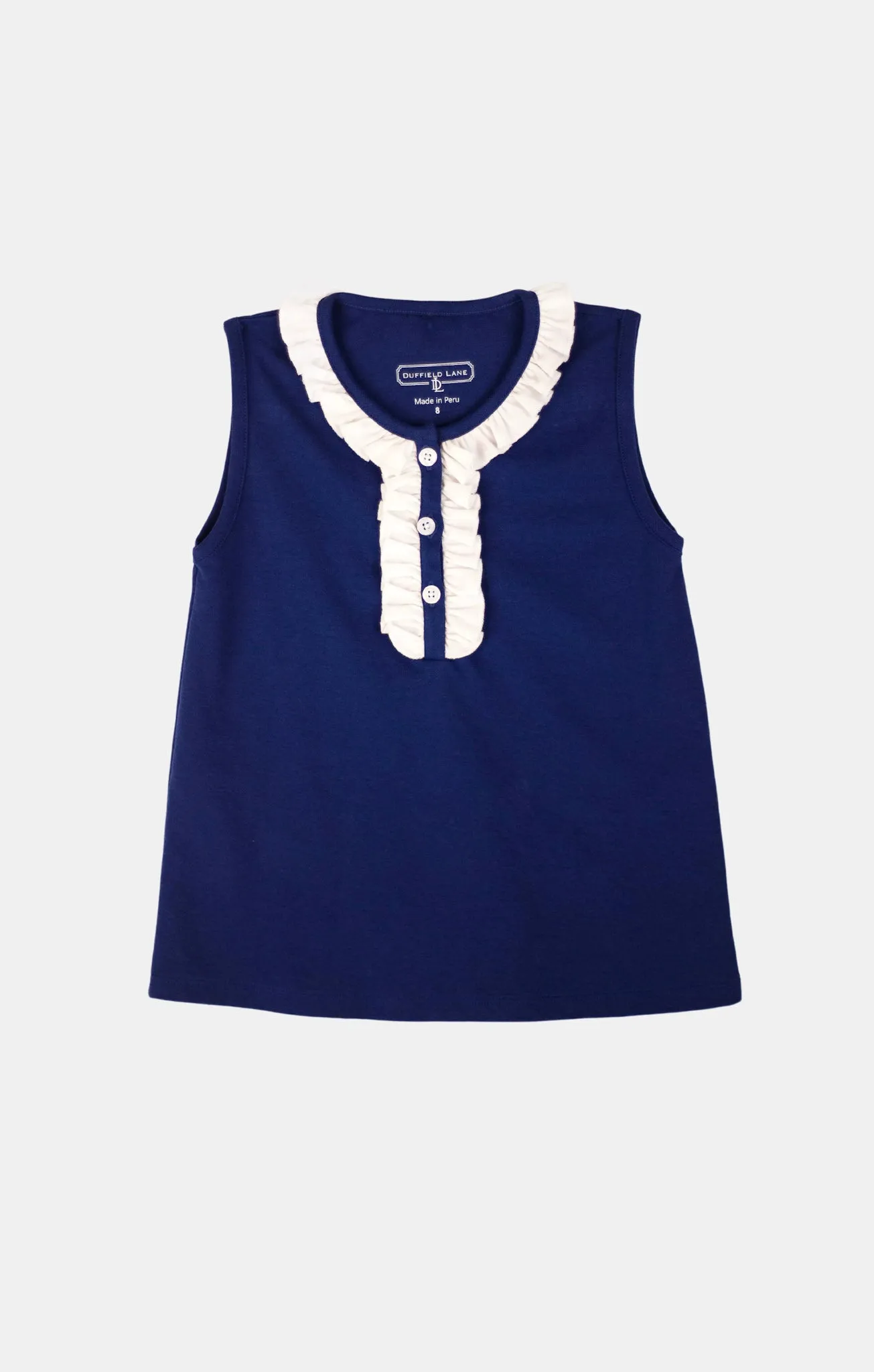 Girls Pique Ramona Shirt in Royal Navy & White