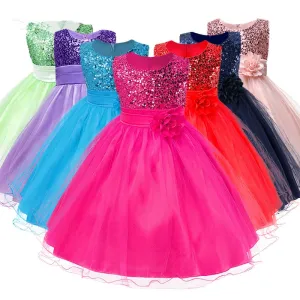Girls Sequined Flower Princess Party Dress, Baby Girls