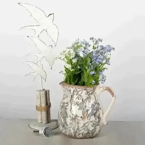 Glazed Ceramic Pitcher With Blue Design