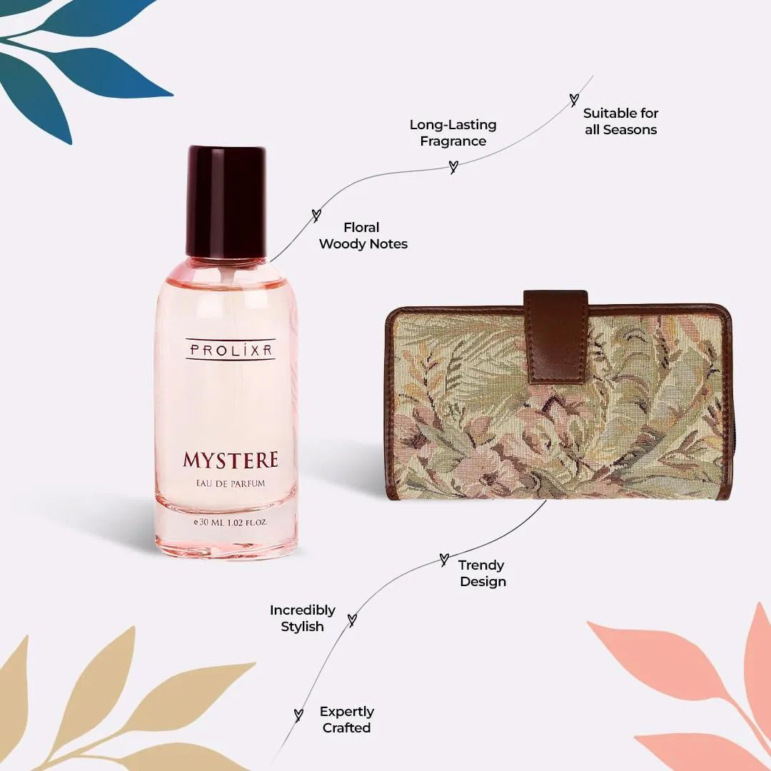 Gleevers Chic & Fragrant Gift for Women |Gift Box pack of 2 with Perfume(30 ml) & Faux Leather Clutch|Birthday Gift, Anniversary Gift, Valentine Gift, Secret Santa Gifts