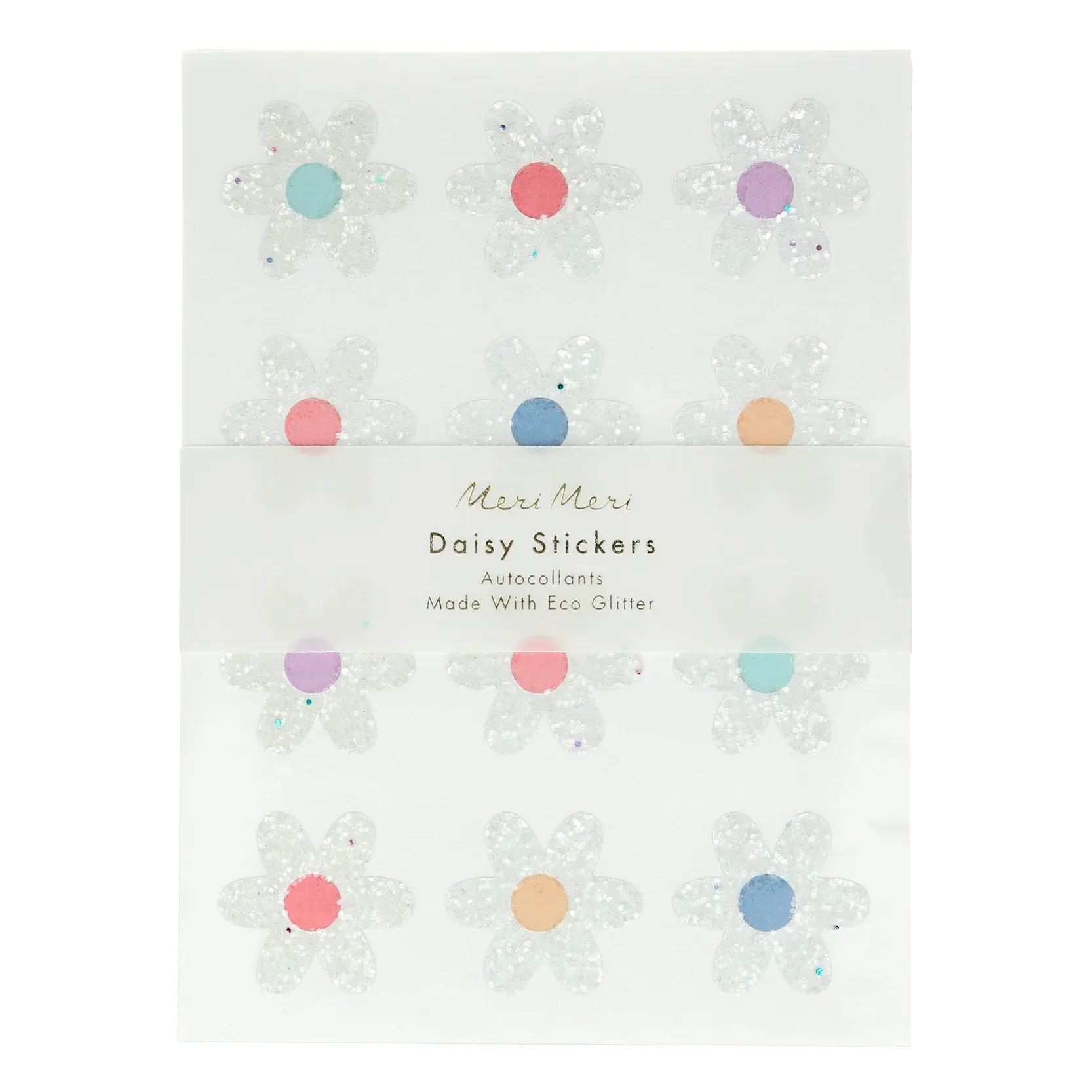 Glitter Daisy Sticker Sheets, Pack of 8 Sheets of Sweet Daisy Stickers by Meri Meri, 96 Stickers in Set
