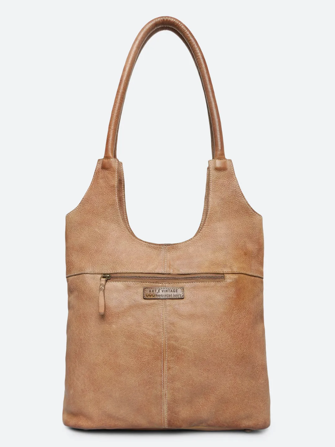 Glory: Top Handle Tan Tote With 3D Ombre Flower