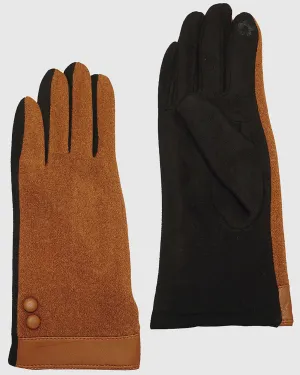 Gloves-Suede Leatherette Insulated Two Buttons Gloves Brown | BROWN