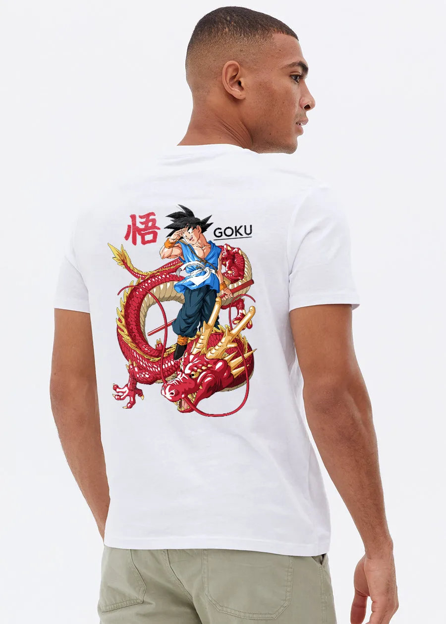 Goku Men Regular Fit White Half Sleeve T-Shirt