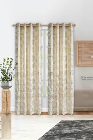 Gold 2 Piece Foil Print Velvet Curtain (Without Lining)