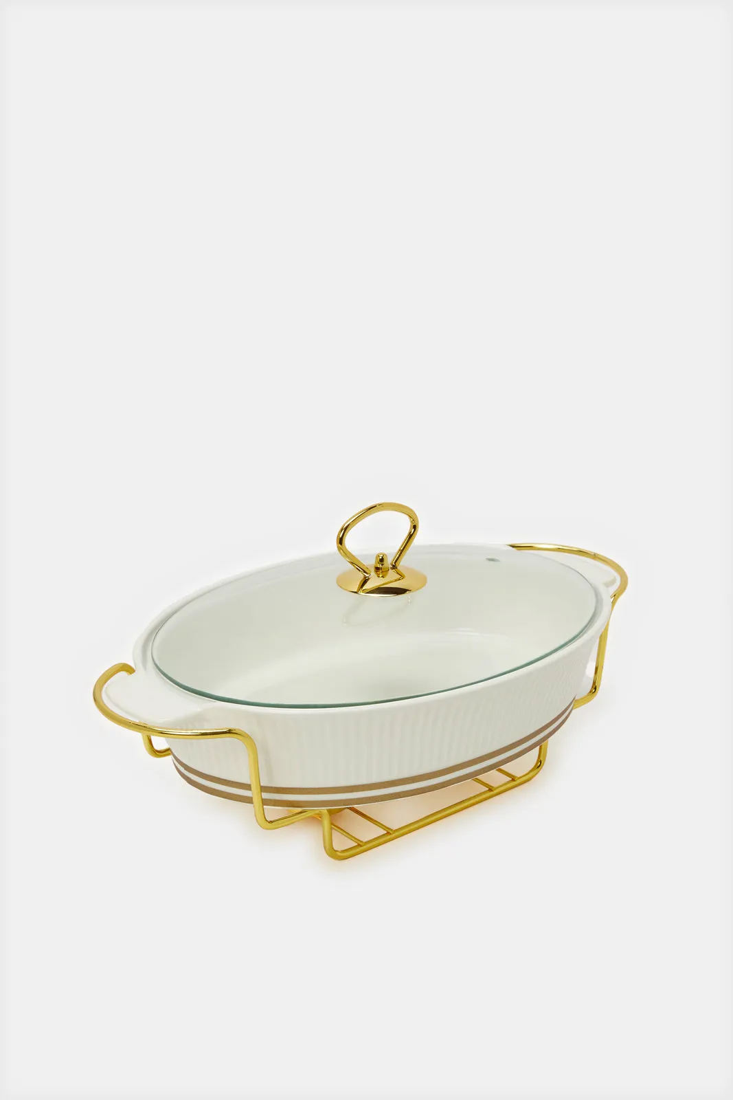 Gold And White Oval Food Warmer (3 Piece)